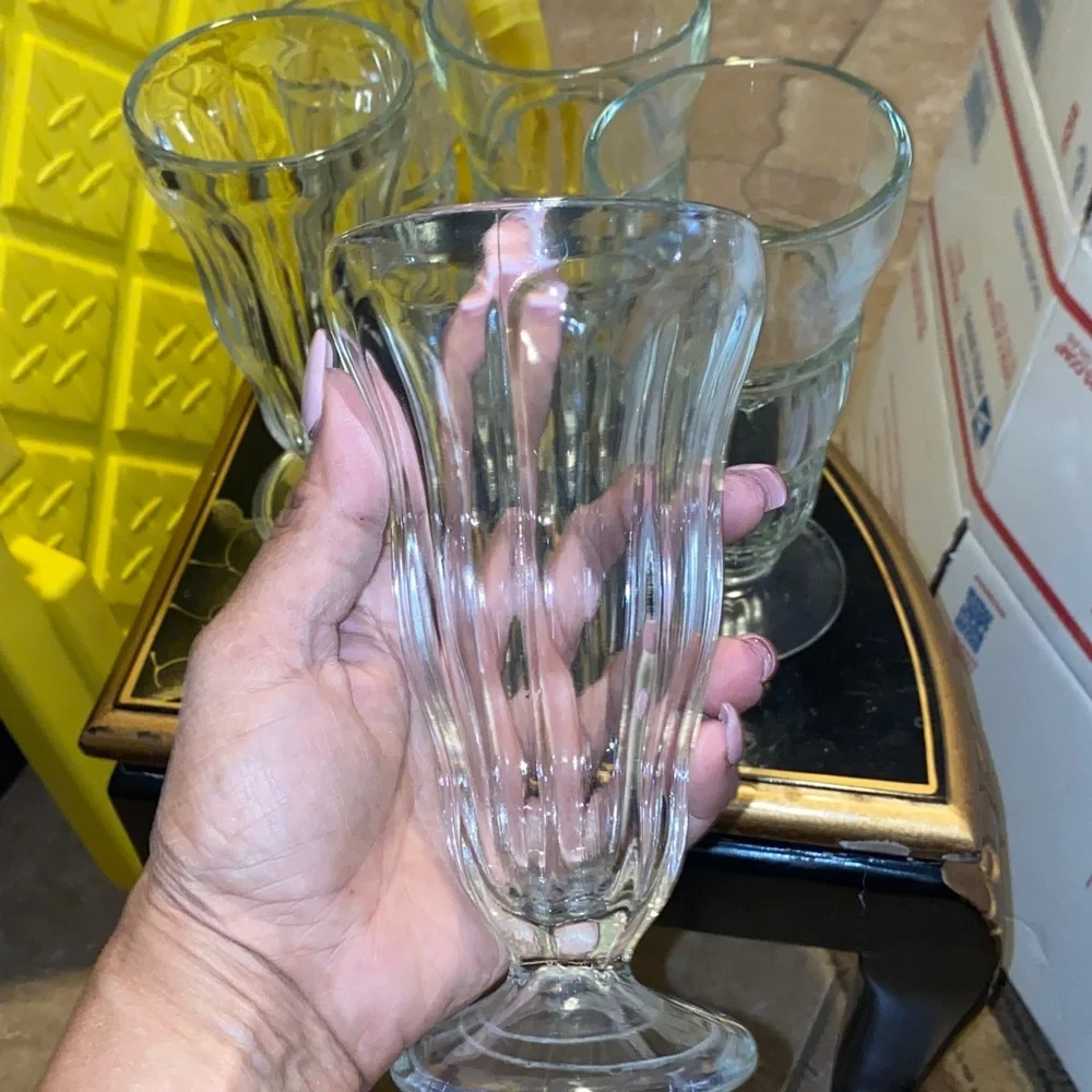 Vintage Mixed Large Ice Cream Soda Clear Glass Goblet Set of 5